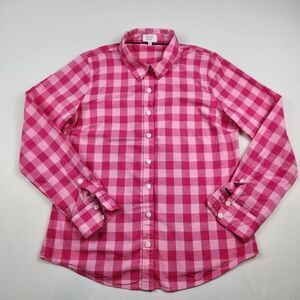 Crown & Ivy Pink Gingham Button-Down Shirt Womens S Long Sleeve Preppy Bright